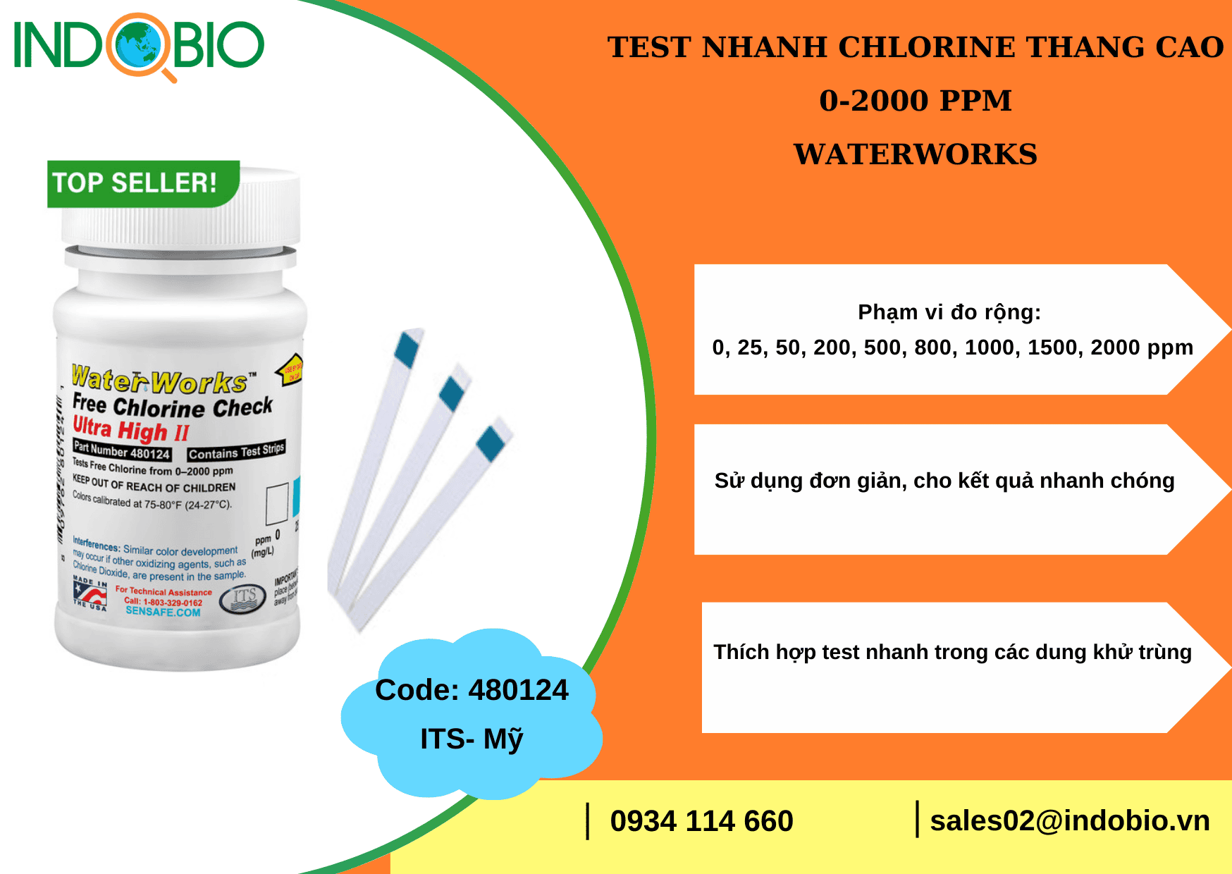 Que test clo dư 0-2000pm WaterWorks 480124